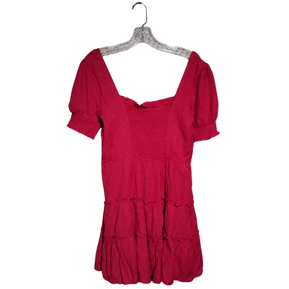 Trixxi Women's Size Medium Fuchsia Puff Sleeve Ruffle Flare Dress - Picture 1 of 7